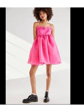 Selkie Rosebud Cali Dress Womens XL Pink Puff Babydoll Mini Ruffle Cottagecore